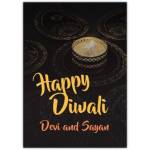 Personalised Happy Diwali Card with Lighted Diya Flame on Dark Background
