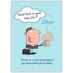 Personalised New Job Good Luck Card Funny Businessman with Coffee Humour