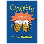 Personalised Retirement Cheers Beer Mug Greeting Card in Blue