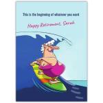 Happy Retirement Woman Surfing Fun Personalised Greeting Card
