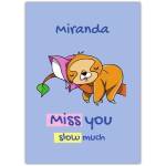 Personalised Miss You Sloth Thinking of You Greeting Card in Purple
