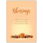 Thanksgiving Blessings Religious Holiday Card with Autumn Leaves and Pumpkin Design