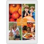 Personalised Four Photo Thanksgiving Card with Pumpkin and Festive Dinner Design