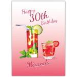 Personalised Happy 30th Birthday Cocktail Drinks Greeting Card for Her