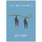 Cute Bat Hanging Happy Birthday Card with Punny Design