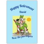 Funny Retirement Greeting Card with Relaxing Crocodile on Beach Personalised Name Option