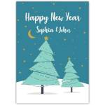 Personalised Happy New Year Twin Pines Greeting Card with Stars and Moon Design