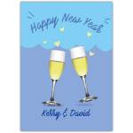 Personalised Happy New Year Champagne Glasses Greeting Card with Hearts Design