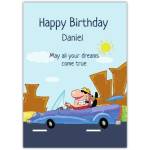 Personalised Funny Birthday Card with Flashy Man Driving Car Design