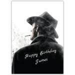 Personalised Birthday Card Cool Retro Man Smoking in Hat Black and White