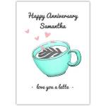 Personalised Anniversary Card Love You A Latte Coffee Pun Romantic Greeting