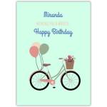 Personalised Happy Birthday Bicycle Balloon Greeting Card with Floral Basket and Pun