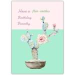 Personalised Birthday Card with Funny Fan-Cactus Pun and Watercolour Cactus Design