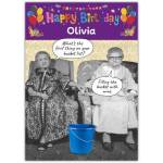 Funny Retro Besties Happy Birthday Card Personalised with Name and Wine Bucket Joke