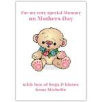 Personalised Mothers Day Card with Cute Teddy Bear and Flowers for Mummy