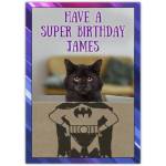Personalised Batman Cat Humour Birthday Card with Name Option