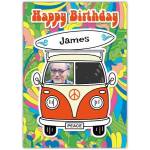 Personalised Retro Hippie Van Photo Upload Birthday Greeting Card