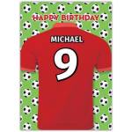 Personalised Football Jersey Red Birthday Card for Kids and Adults