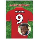 Personalised Red Football Jersey Photo Upload Birthday Card for Kids