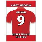 Personalised Red Football No 1 Fan Birthday Card with Name and Number Options