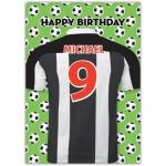 Personalised Black and White Football Jersey Birthday Card with Name and Number