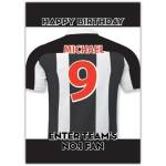 Personalised Football Jersey Birthday Card No 1 Fan Black and White Stripes