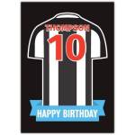 Personalised Black and White Football Jersey Happy Birthday Card with Name and Number