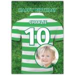 Personalised Green Football Jersey Birthday Card with Photo and Age Number