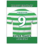 Personalised Green and White Football Jersey No 1 Fan Birthday Card