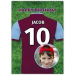 Personalised Football Birthday Card with Jersey and Photo on Grass Pitch Background