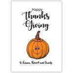 Personalised Happy Thanksgiving Card with Smiling Pumpkin Design for Family