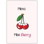 Merci Mon Cherry French Thank You Card with Cute Cartoon Cherries Design