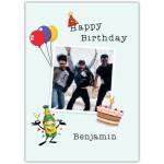 Personalised Birthday Card with Photo Balloons Cake and Party Hat Design