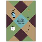 Personalised Golf Themed Happy Birthday Card in Argyle Pattern Design