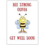 Personalised Bee Strong Get Well Soon Card with Cute Cartoon Bee Design