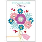Personalised Get Well Soon Card with Colourful Flowers and Hearts Design