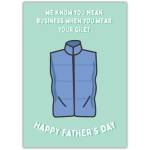 Happy Fathers Day Card with Blue Gilet Humorous Design for Dad