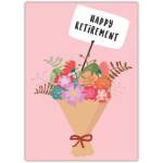 Happy Retirement Card with Colourful Flower Bouquet on Pink Background