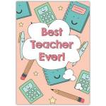 Best Teacher Ever Greeting Card with Cute School Supplies Design for Appreciation