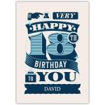 Personalised 18th Birthday Card for Him Vintage Blue Typography Design