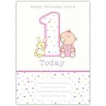 Personalised Baby Girl First Birthday Card with Teddy and Bunny Design