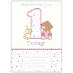 Personalised First Birthday Card for Girls with Bear and Bunny Design