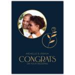 Personalised Navy and Gold Wedding Congratulations Card with Photo and Floral Design