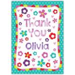 Personalised Thank You Card for Girls with Colourful Flowers and Glitter Effect