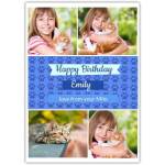 Personalised Photo Collage Birthday Card with Cat Paw Print Design and Custom Text