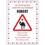 Personalised Anniversary Card for Husband Funny Snore Poem with Camel Design