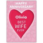 Personalised Happy Anniversary Card Best Wife Ever Heart Design in Pink
