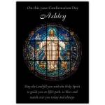 Personalised Confirmation Day Card with Stained Glass Jesus Design and Blessing Message