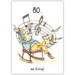 80th Birthday Card with Rocking Chair and Music Notes Illustration