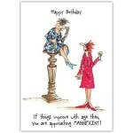 Funny Happy Birthday Card With Women Cartoon and Humorous Age Quote